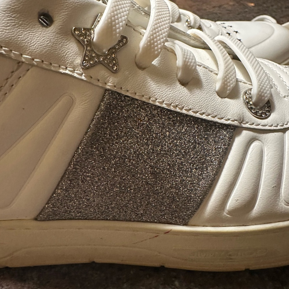 Jimmy Choo White and Silver Sneakers